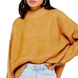 Top Shop Pullover Sweater Long Sleeves Mock Neck Mustard 8-10 drop shoulder NEW